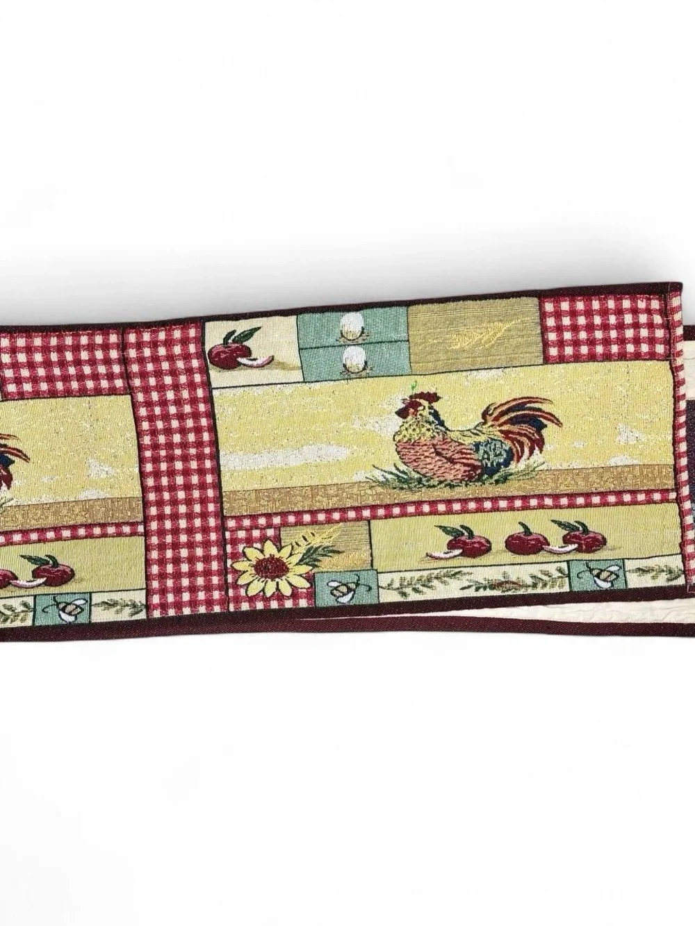 Vintage Rooster Sun Flower Plaid Cottage Farmhouse Table Runner